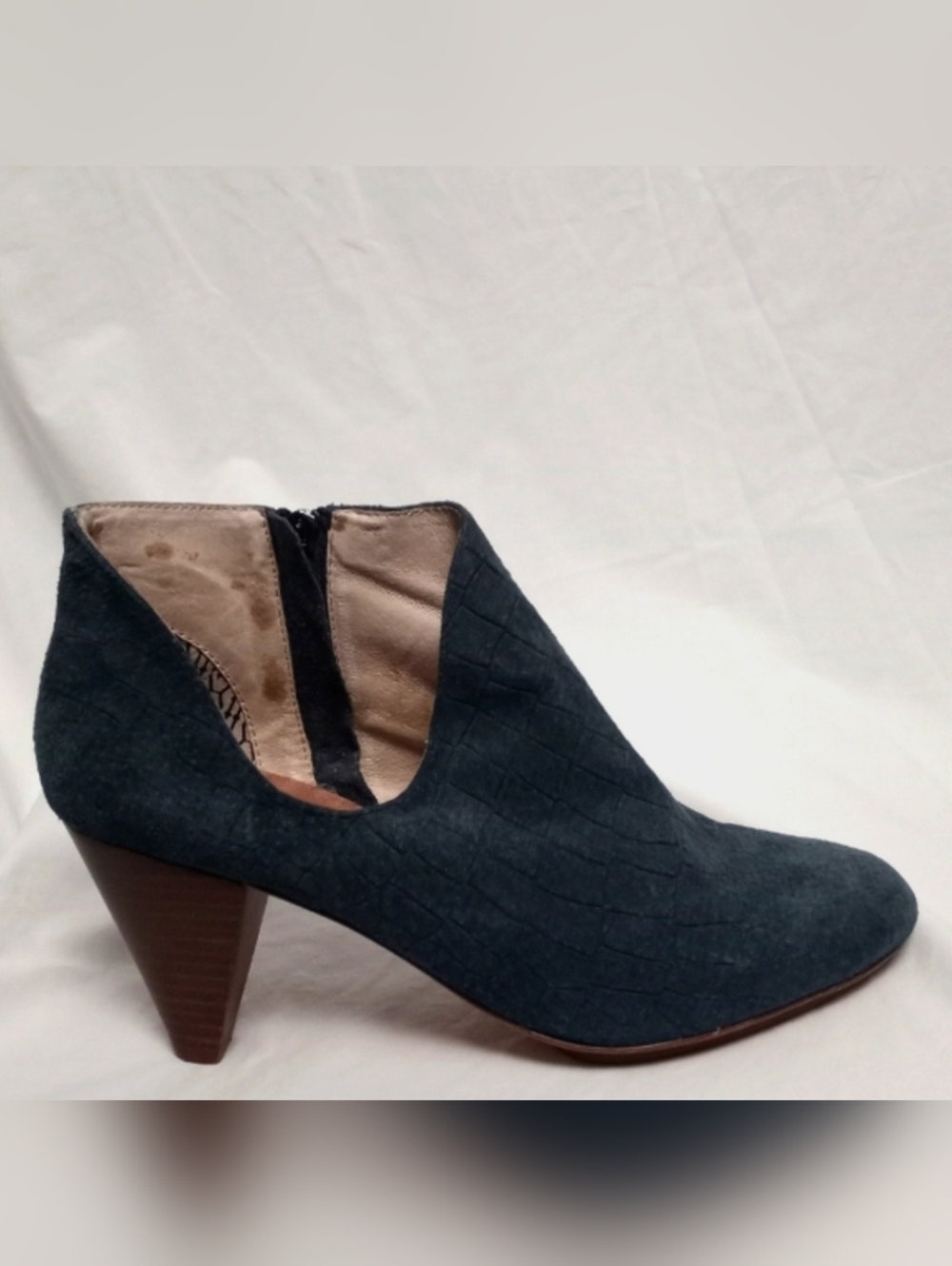 MATT BERNSON Slate Blue Croc Embossed Suede Ankle Boots